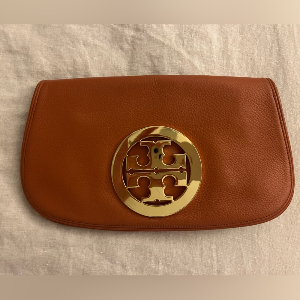Tory Burch Chestnut and Gold Clutch